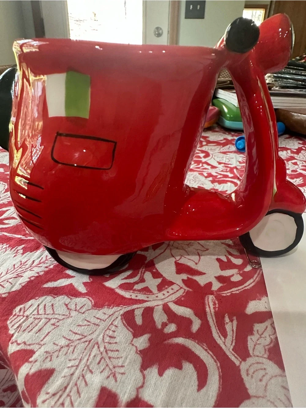 Red Ceramic Vespa Scooter Mug - Decorative Home Kitchen Cup